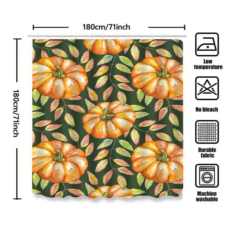 Tuniu Watercolor Pumpkin Leaves Shower Curtain Floral Autumn Bathroom Decor Unique Design