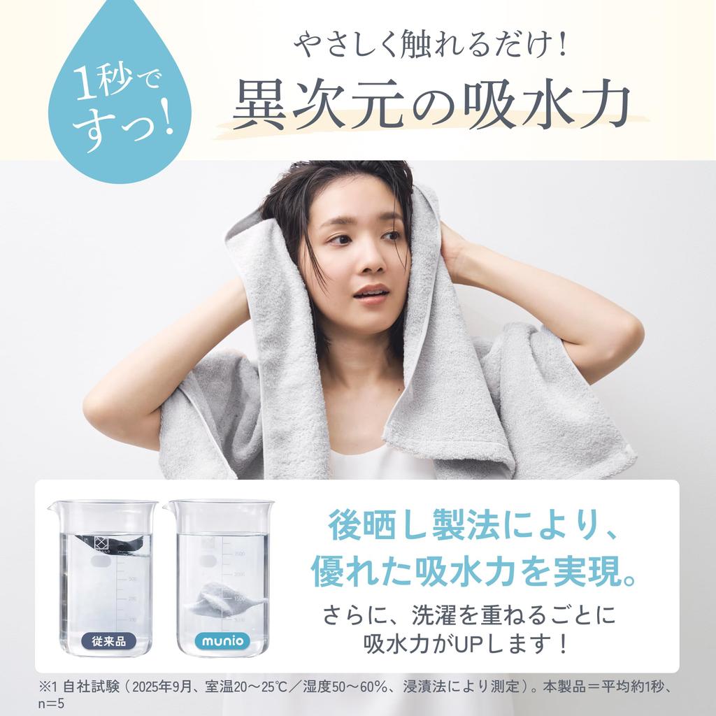 MUNIO Bath Towel [Set of 2] Light Gray, Fluffy [Soft and Super Absorbent], Quick-Drying, Large Size, 100% Cotton, MANTEN TOWEL
