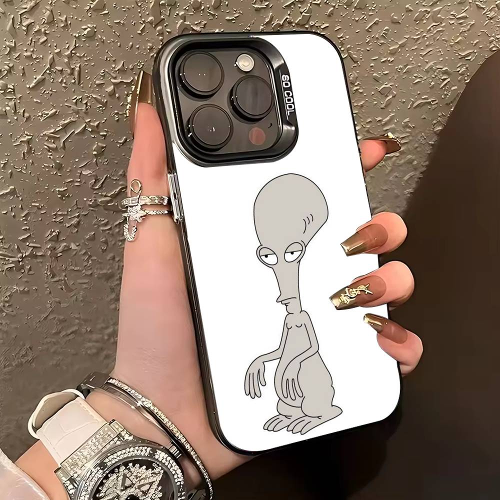 R-Roger P-Pfp A-American Dad Phone Case For iPhone 17,16,15,14,13,12,11 Plus,Pro Max,XS,Colored Silver Phone Case