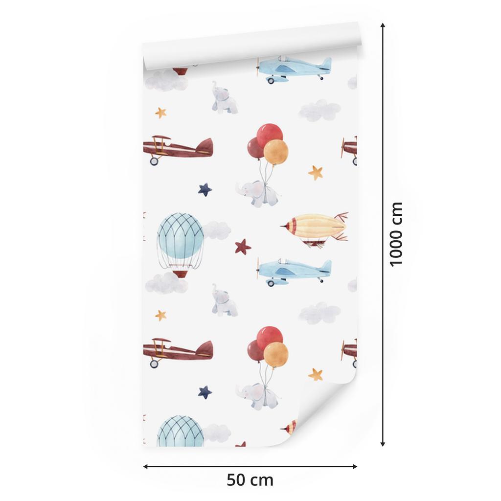 Wallpaper Animals Planes Balloons Clouds for Living Room and Bedroom 50x1000