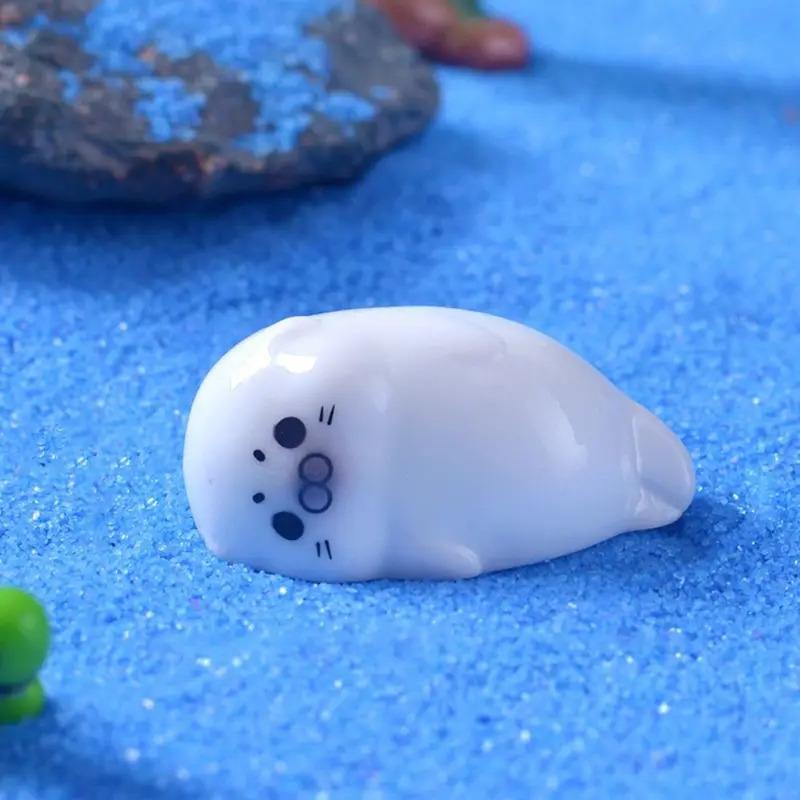4PCS Cute Ocean Series Sea Lion Decor Micro Landscape Mini Resin Figurine Decorative Fish Tank Small Ornaments Landscaping