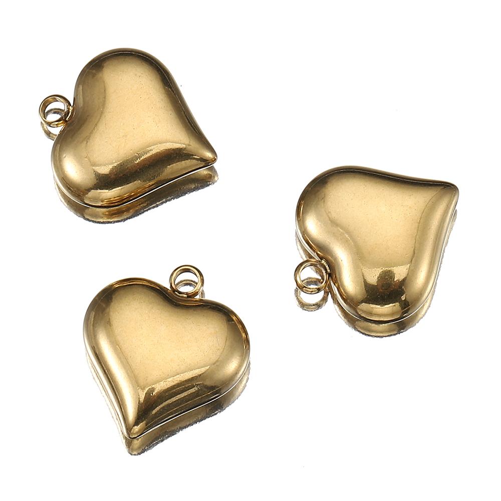 5pcs Solid Inner Stainless Steel Love Heart Pendants Charm Gold Color 16x18mm Charms for Necklace Bracelet Chains DIY Ornaments