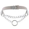 Women Men Punk Chain Choker Necklace O Round Circle Faux Leather Collar Jewelry