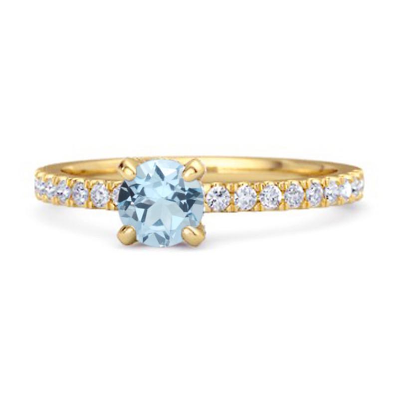 Blue Topaz Classic Solitaire Pavé Band Ring - 925 Sterling Silver Gold Vermeil 6 золотой/жёлтый