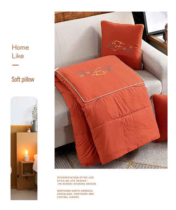 Dual-Use Embroidered Pillow Blanket: Office Nap & Car Cushion Combo