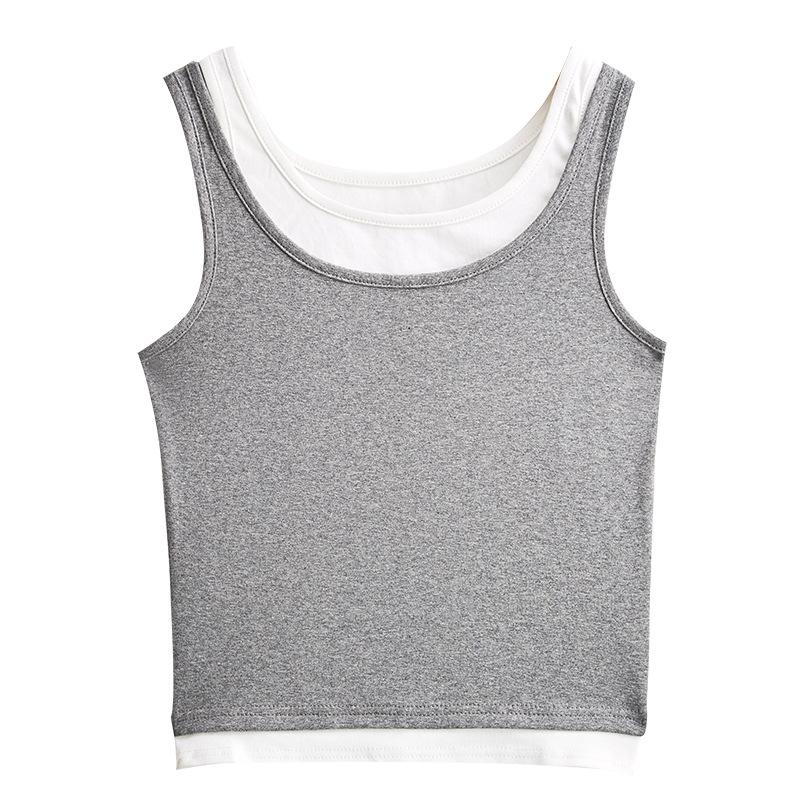 American-style fake two-piece camisole for women, summer outerwear and inner layering, sweet spicy girl slim-fitting sleeveless top