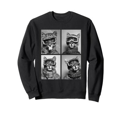 Süßes Leopardenmuster Schnee Lustige Katze Tier Winter Sweatshirt Brille,