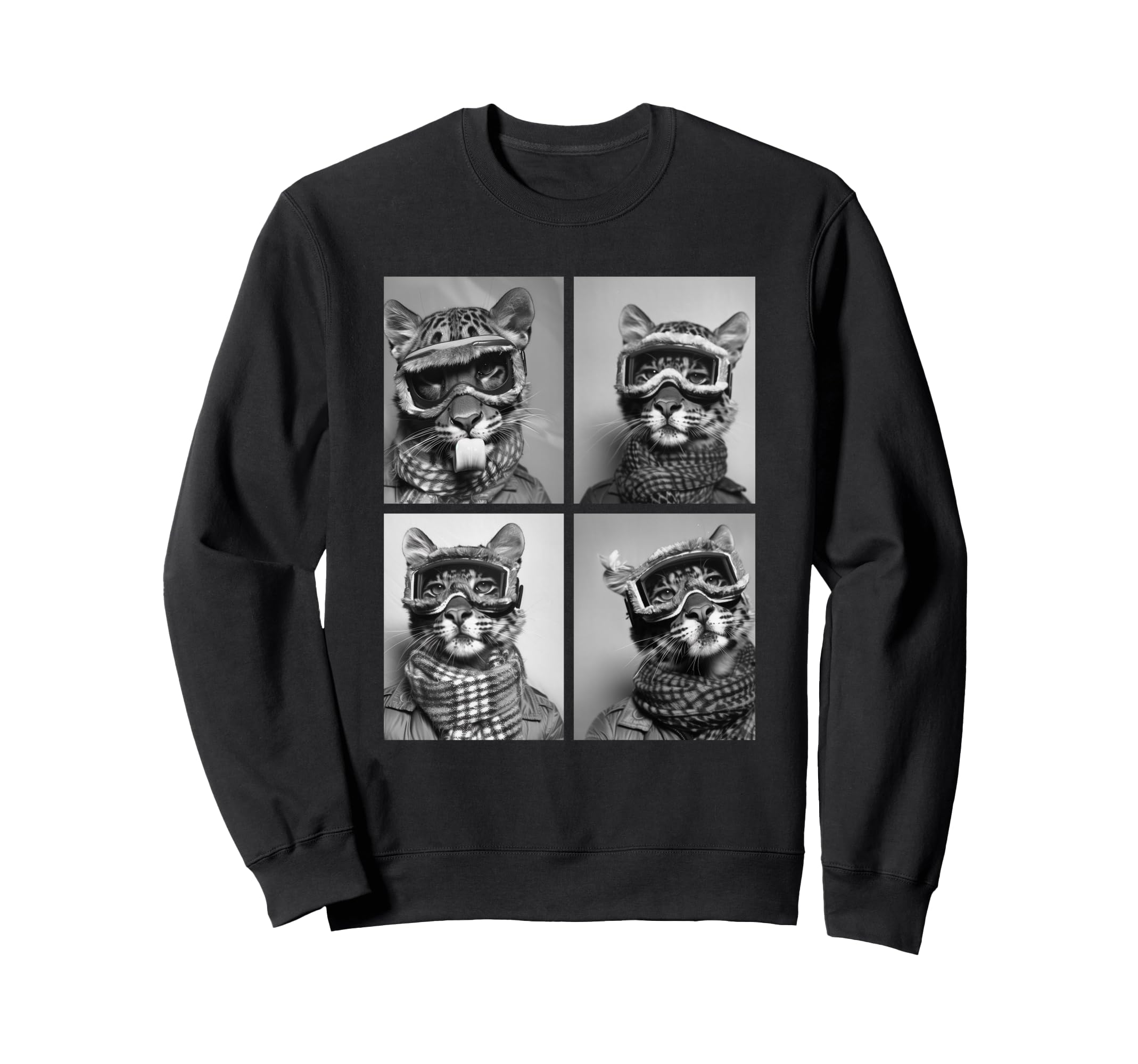 

Cute Leopard Print Snow Funny Cat Animal Winter Sweatshirt Goggles, чёрный