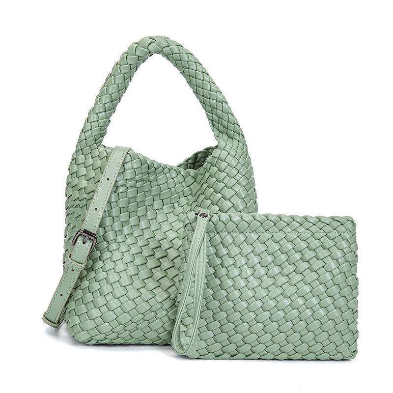 Hand-woven Women's Bag Summer Solid Color Portable 2 Set Casual Retro Shoulder Messenger Bag