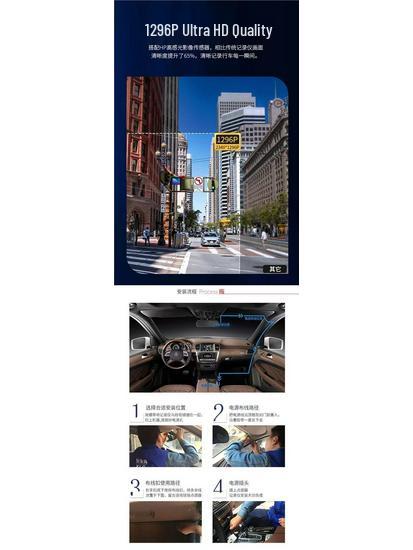 1440P HD Wireless Dual Dash Cam with Night Vision, Front & Rear Recording, Mobile App, Reversing Image