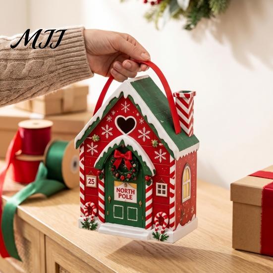 Reusable Seasonal Gift Containers Christmas House Shaped Candy Boxes with Handles, Festive Cottage Winter Holiday Packages Treat for Cookies