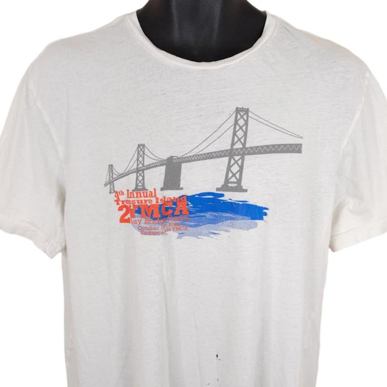 

Bay Bridge Swim 100% Cotton T-shirt Mens Tees Top Mens Size Large White Y2K Treasure Island To YMCA M