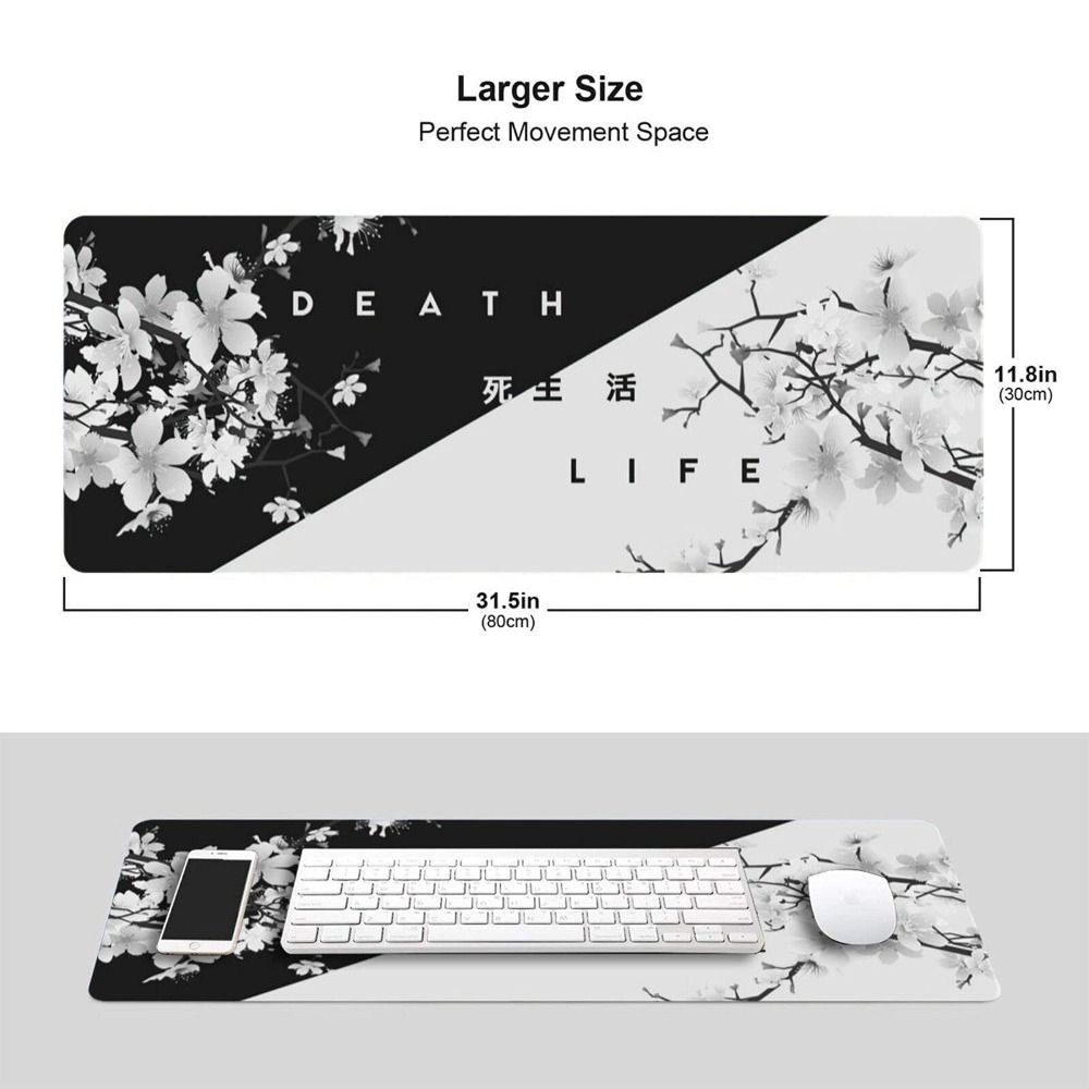 Gaming Office Cherry Blossom Death and Life Non-Slip Black White Mice Mat Desk Pad Mouse Pad