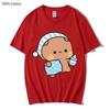 Couple Shirts Kawaii Cute BuBu Panda Going To Sleep with DuDu Bear Graphic Tshirt Cotton Men Women Clothes Long Sleeve Tees