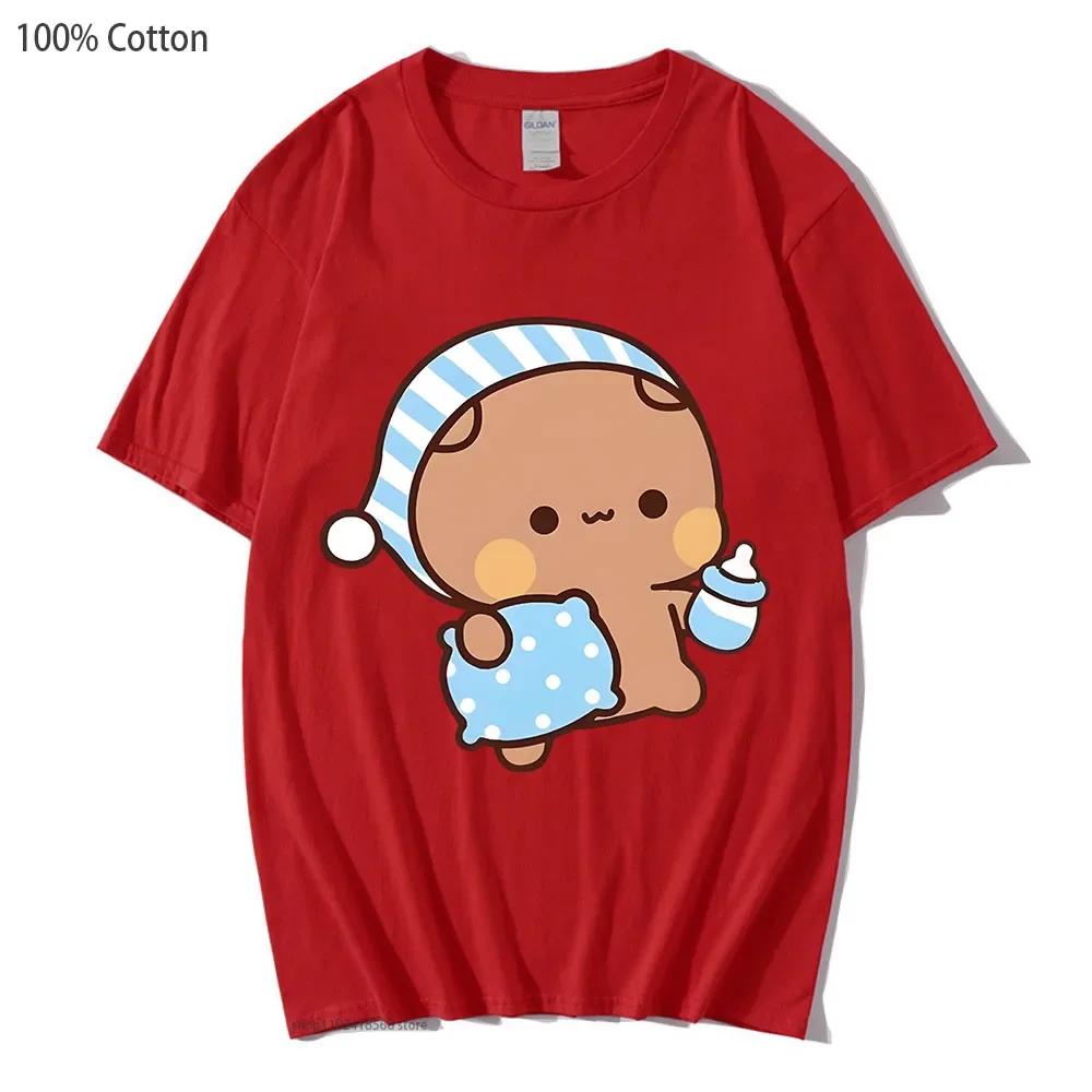 Couple Shirts Kawaii Cute BuBu Panda Going To Sleep with DuDu Bear Graphic Tshirt Cotton Men Women Clothes Long Sleeve Tees