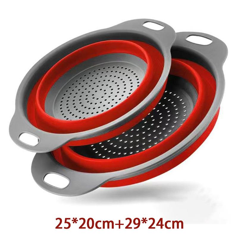 Silicone Folding Drainer Basket Portable Kitchen Strainer Fruit Vegetable Washing Folding Drainer Kitchenware Drain Device GLW01