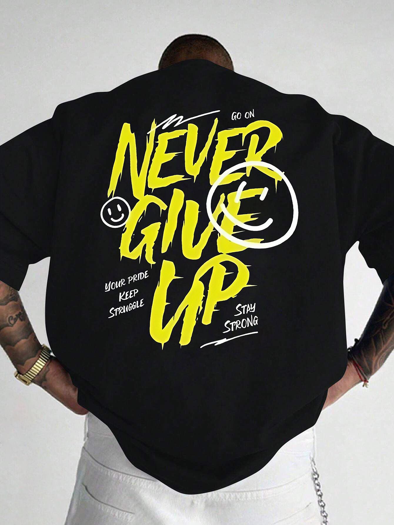 Mens shortsleeved tshirt 100 polyester fabric loose version printed with English pattern fashionable casual crew S