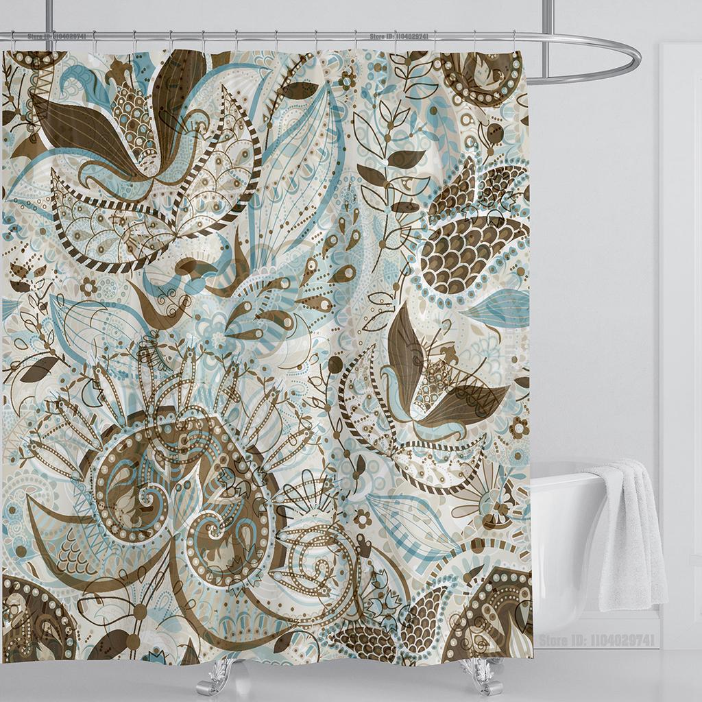 Boho Luxury Floral modern Shower Curtain flower printing Waterproof Polyester Bathroom Curtain with Hooks Bathtub Screen