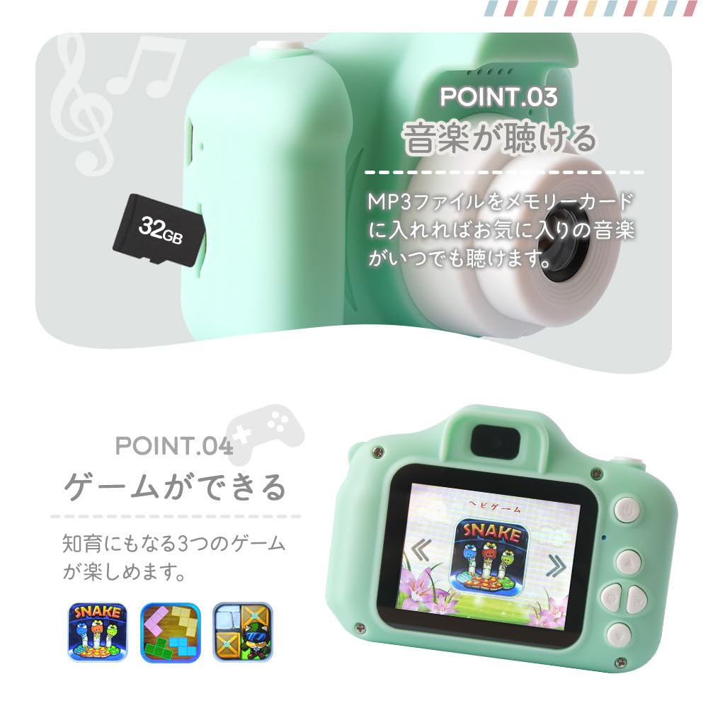 Toy Camera with Silicone Cover and and Shark Up To 48 Includes Memory USB and Charging Kids' Strap, Unicorn, Dinosaur, Designs, Megapixels, Card,
