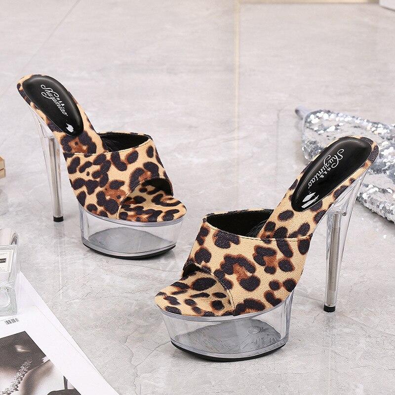 Ladies Stiletto Shoes Sexy Catwalk Model Leopard Print Crystal Shoes 190 Series 15cm Heel 4.5cm Platform LFD