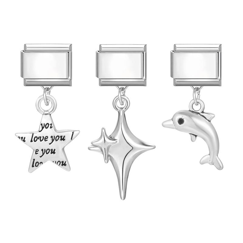 3Pcs/Set Brilliant Butterfly Moon Cherry Flowers Pendant Italian Charm Links Fit 9mm Stainless Steel Bracelet DIY Making Gift