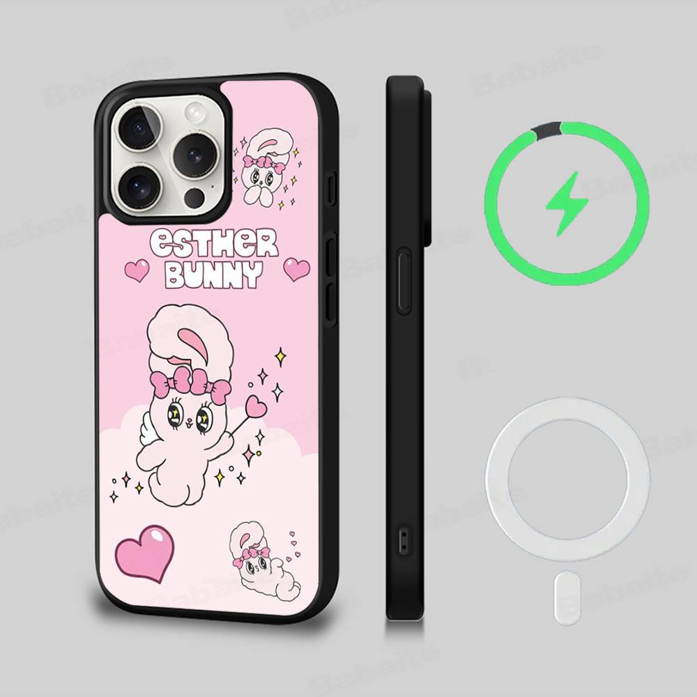 Lovely Cartoon Esthers Bunny For Magsafe Magnetic Case For iPhone 17 Air 16 15 14 13 12 11 Pro Max Plus Wireless Charging