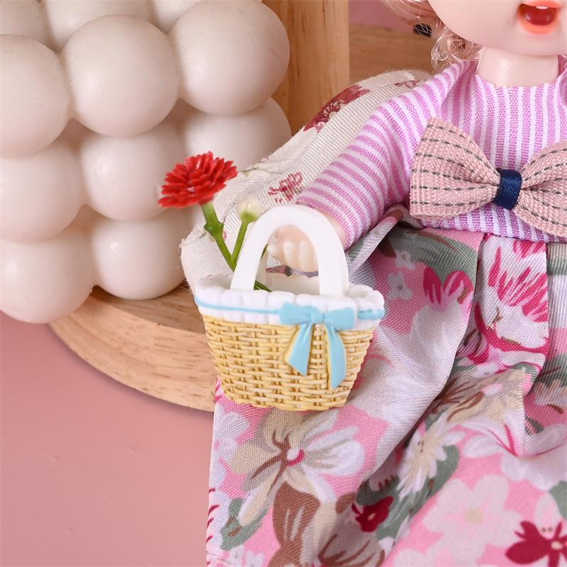 2/3Pcs Cute Dollhouse Miniatures Rattan Bamboo Flower Basket Models Doll House Accessories Decor Kids Pretend Play Toys Diy Gift
