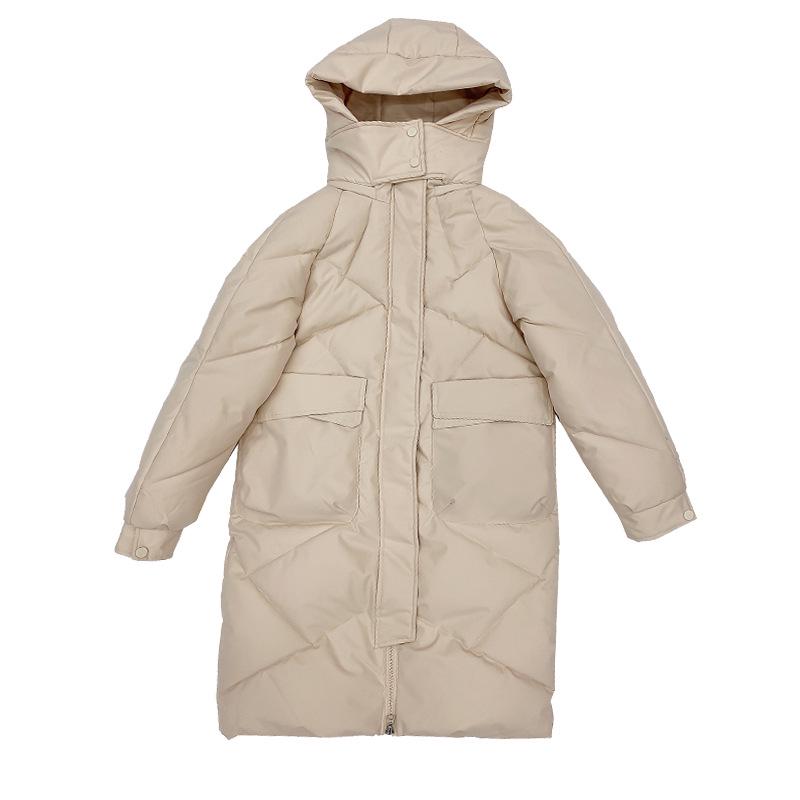 Palton de damă cu glugă, de lungime medie, din bumbac puf - Îmbrăcăminte exterioară de iarnă la modă peste genunchi