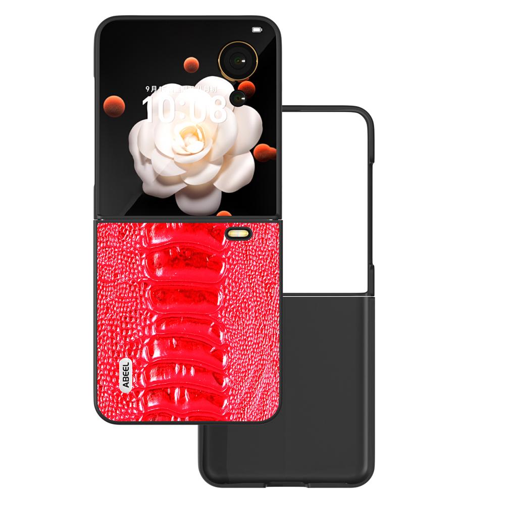 

For Honor Magic V Flip 5G Case Crocodile Texture Genuine Cow Leather+PC Phone Cover Red