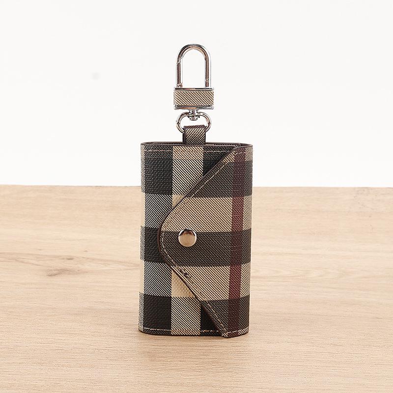 Unisex karierter Schlossbeutel Schlüsselanhänger, Köperdesign 6105 beige