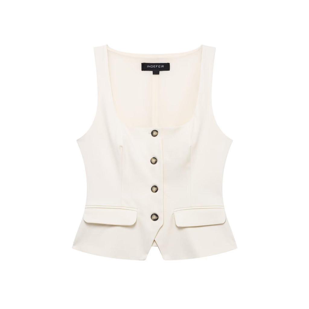 TAOP&ZA Spring/Summer Women's Double-Breasted Square Neck Slim Sleeveless Vest Top