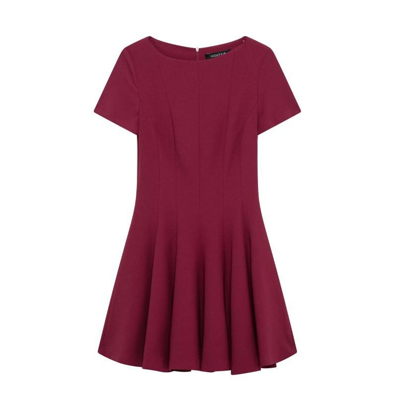 

European American Women s Clothing Fashionable Round Neck Wavy Wide Hem Short Skirt Dress L вино красного