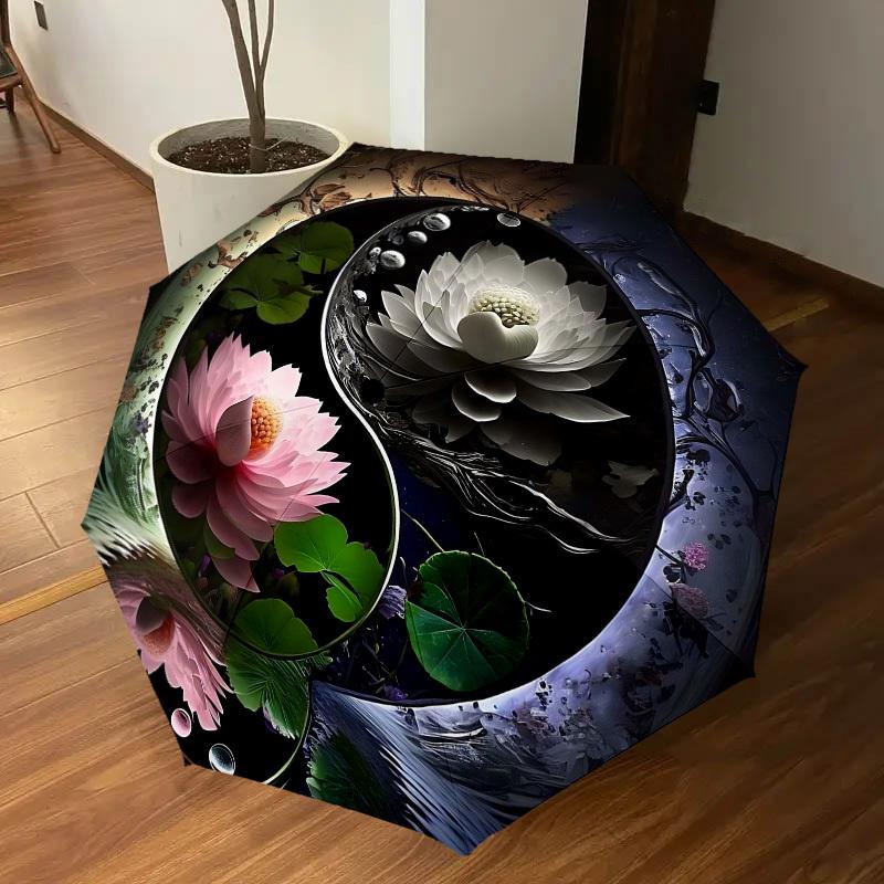 1PC Lotus Yin Yang Automatic Open/Close Umbrella with Windproof, 8-Rib Sturdy Canopy, Durable Ribs, Fashionable Design1231A