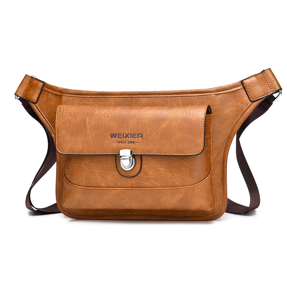 

WEIXIER Men s Leather Sling Bag Crossbody Shoulder Bag Waterproof Messenger Waist Chest Bag Briefcase Travel Bag коричневий