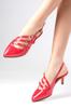 Naomi Damenschuhe aus rotem Lackleder mit offenem Rückenband und detailliertem Kurzabsatz
