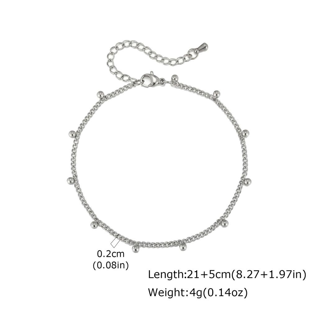 Anklet Set Stainless Steel Layered Satellite Chain Turquoise Beads Non-tarnish Waterproof Beach Jewelry