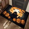 Halloween Themed Door Mat with Pumpkin Skull Reaper Pattern Non Slip Absorbent Outdoor Indoor Welcome Mat for Home Decor