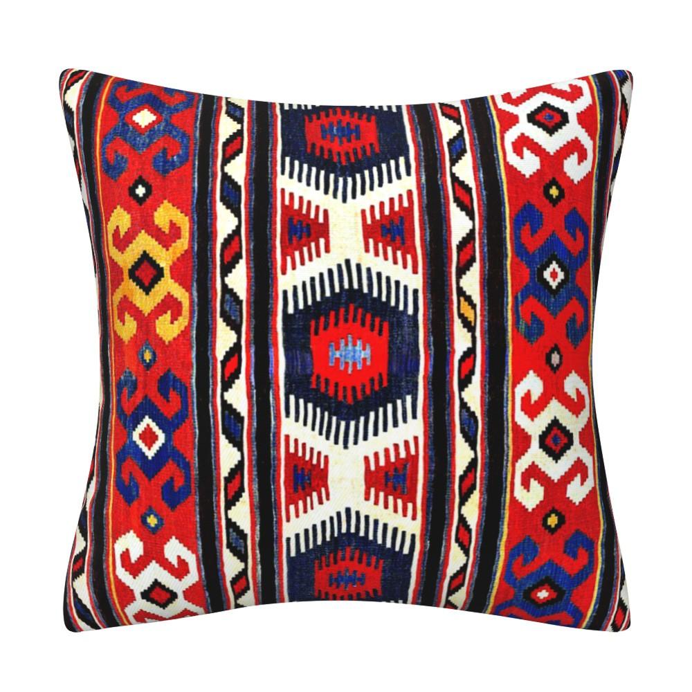 Kissenbezug inspiriert von türkischen Teppichen: Traditionelles Medaillonmuster in sattem Rot & Marineblau Böhmische Wohnkultur Kissenbezug