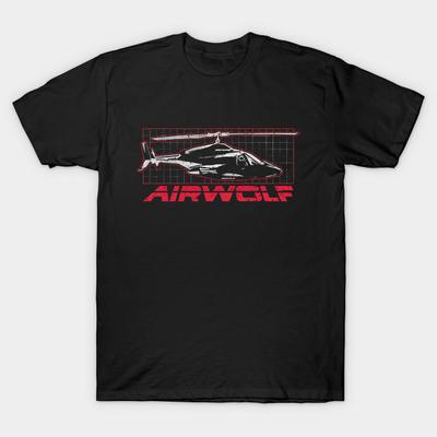 Asian Size Men Print T-shirt Helicopter Airwolf No-Cut Heat Transfer Print Cotton Tshirt