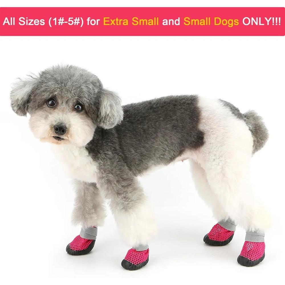 Breathable Mesh Small Dog Shoes, Anti-slip Rubber Sole, Adjustable Paw Protectors For Pavement, Walking Running Boots Summer