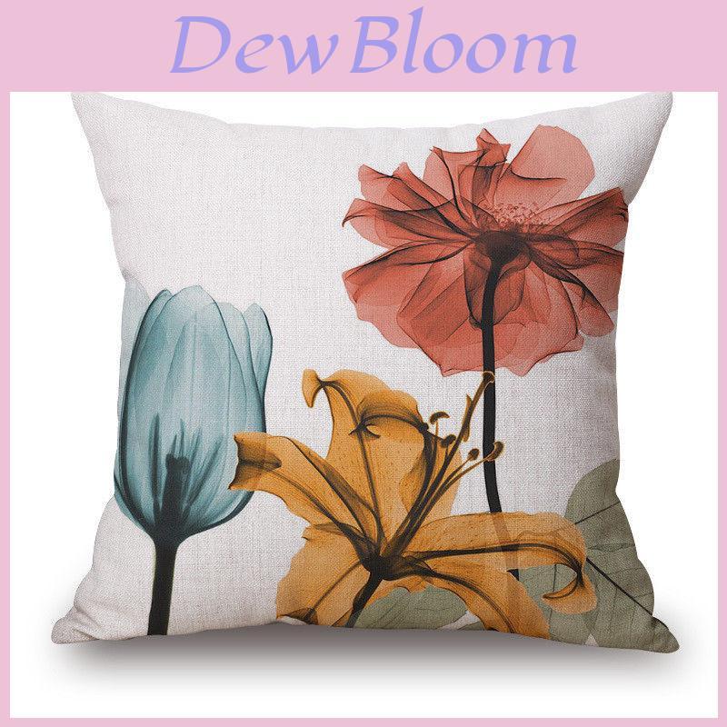 Elegant 18x18'' Ink Painting Flowers Cotton Linen Pillow Case For Stylish Sofa Cushion