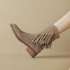 Krazing Pot Cow Suede Nubuck Autumn Winter Shoes Med Heels Size 42 Modern Boots Round Toe Zipper Tassel Ankle Boots