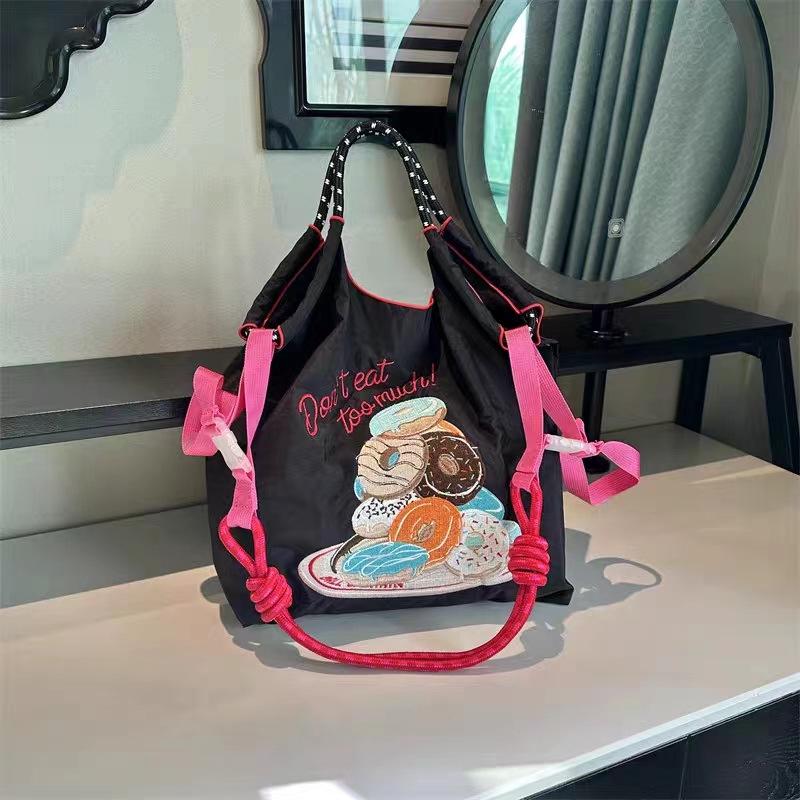 Eco-Friendly Handmade Japanese-Style Embroidered Flower Nylon Tote Bag