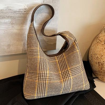 Bolso de Gran Capacidad para Mujer Casual Versátil Nuevo Casual Hombro Cuadros Bolso de Compras Tote para Viajes