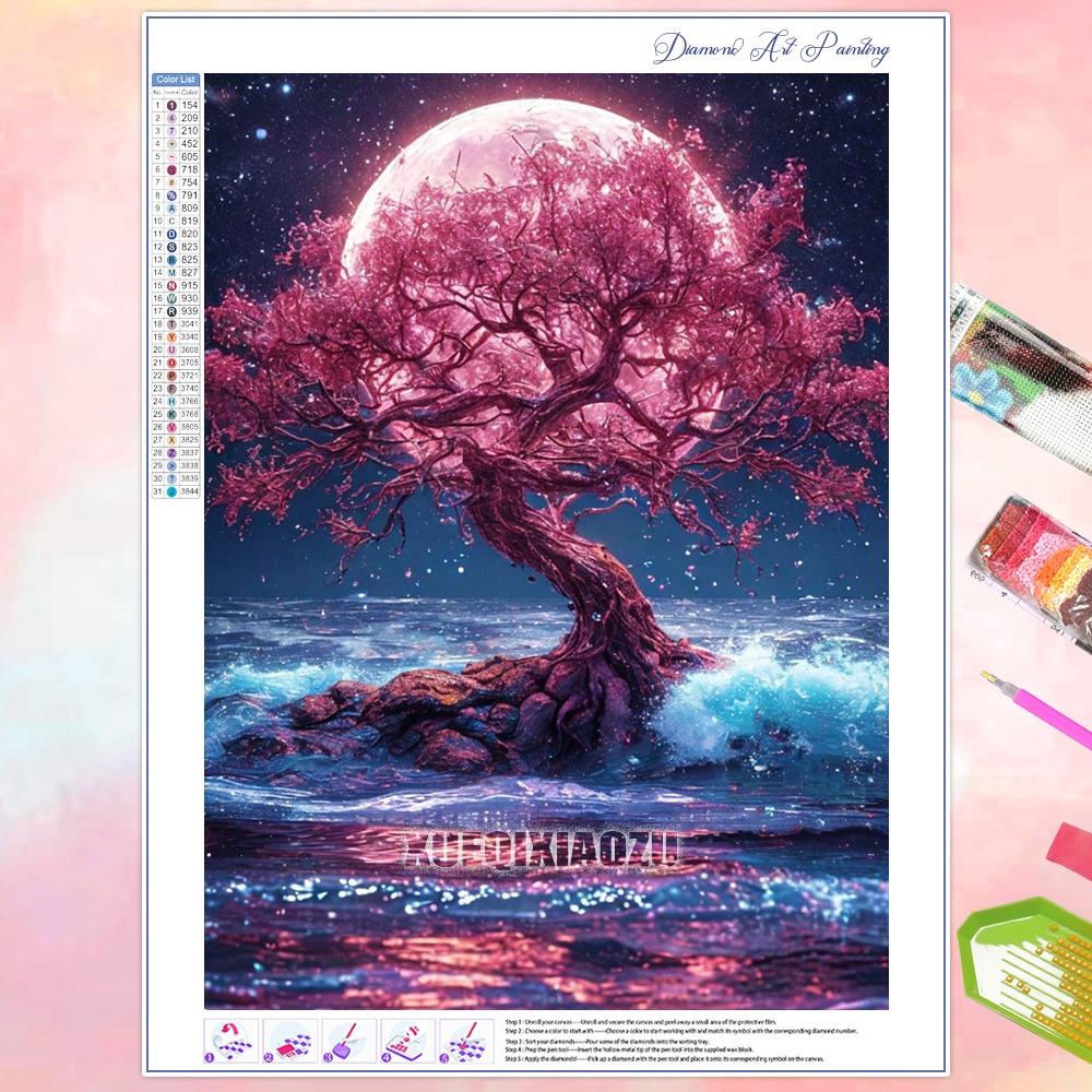 Pictură Diamant DIY Copac Lună Fantastică Peisaj Strasuri Foraj Complet Mozaic Broderie Handmade Decor Acasă Cadou Noutăți