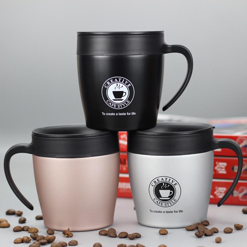 Tazza Termica da Caffè 380ml Acciaio Inossidabile Borraccia Termica con Manico Coperchio e Cucchiaino