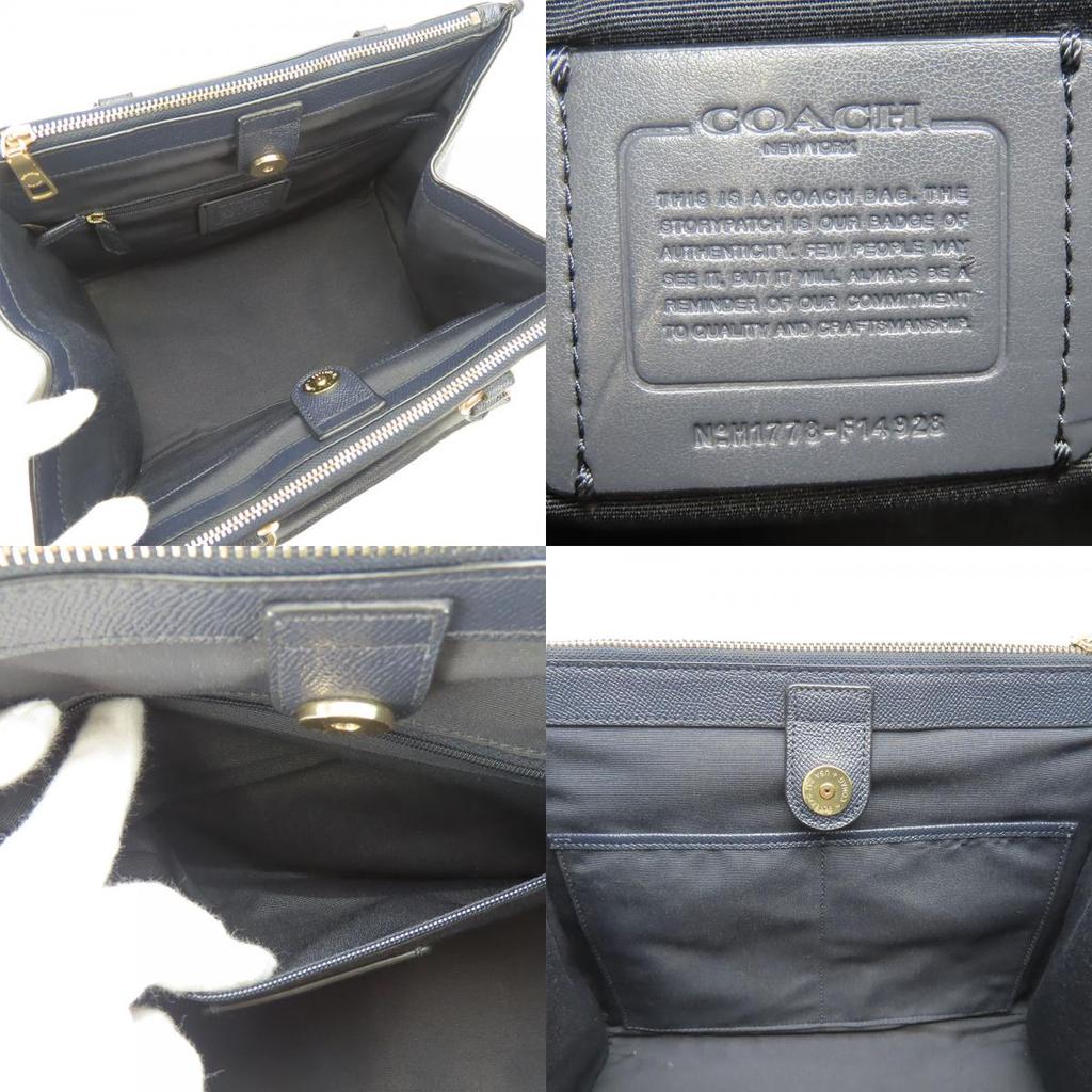 Used COACH Handbag Crosby Carryall F14928 leather Navy 2WAYShoulder