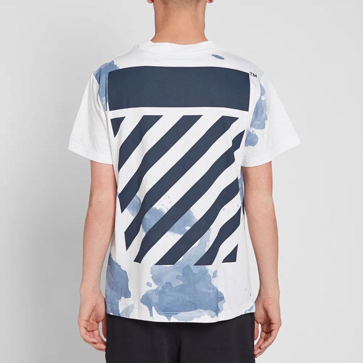 Off-White Splash-Ink Diagonal Striped Short Sleeve T-Shirt Men Tops White OMAA002F161970239932
