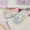 Sweet Cute Splicing Plaid Bow Pencil Case Portable Large Capacity Student Stationery Storage Bag Pen Bag Girly Cosmetic Bag Gift