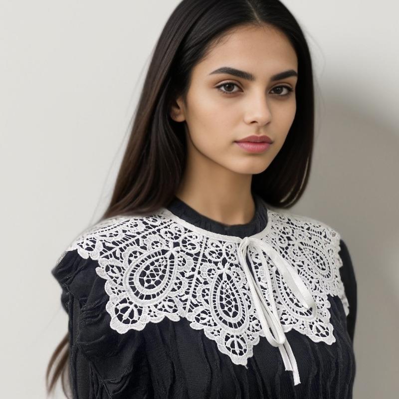 Vintage Lace Embroidered Fake Collar Hollow Out White Doll Collar Shawl Wrap Girls Detachable Versatile Lace False Blouse Collar